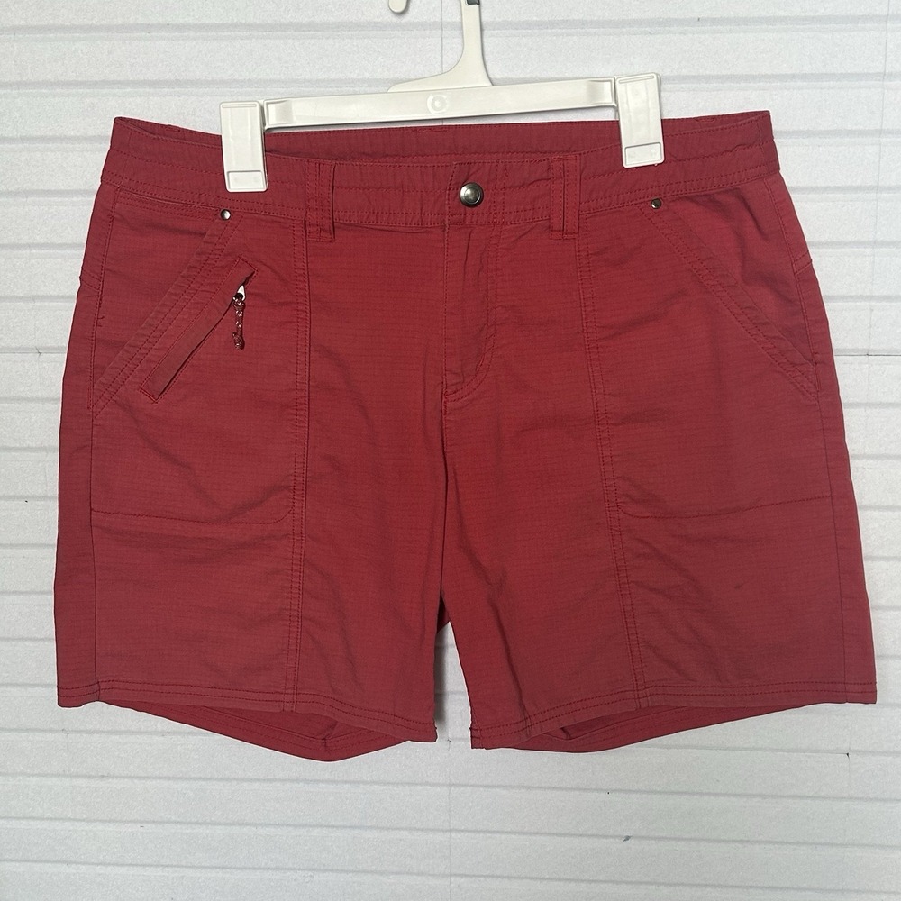 Title Nine Big B Shorts Womens 14 Red 4" Ripstop Hiking Stretch Zip Pocket